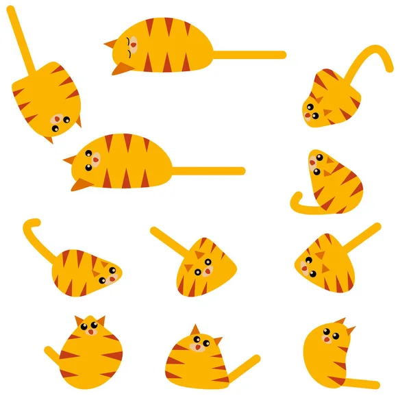 Set di tigri simbolo del 2022, gatto di colore tigre, simpatico gatto divertente in stile kawaii — Foto Stock