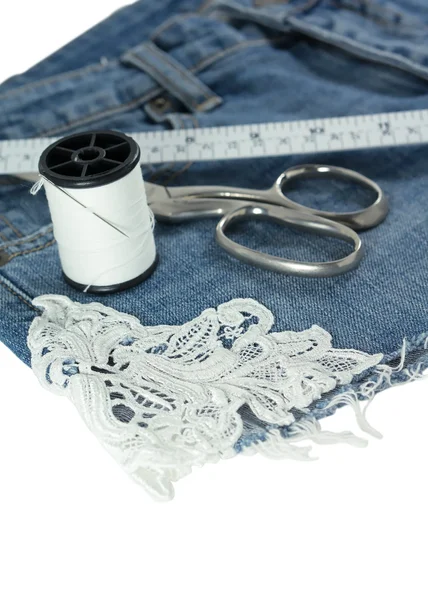 Jeans with lace — Stock Photo, Image