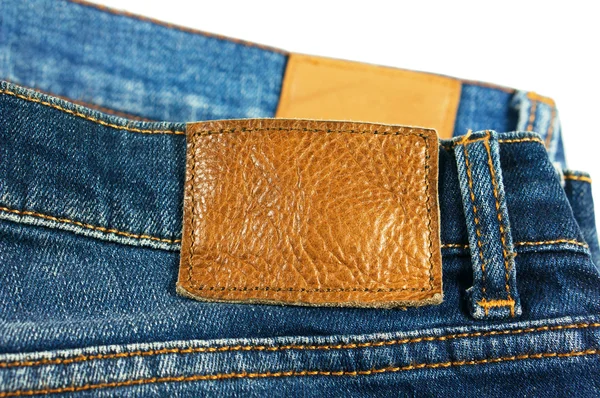 Jeans close-up bruin lederen label — Stockfoto