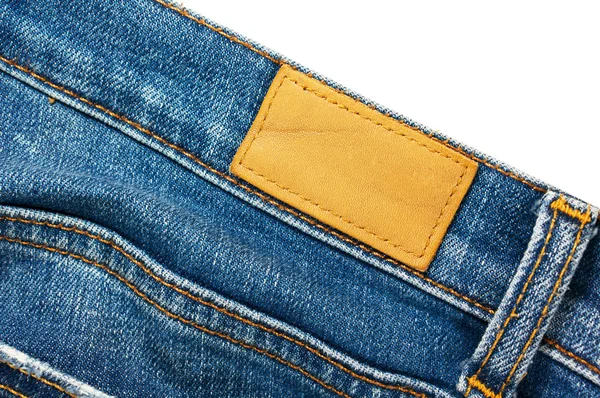 Leer label op blue jeans — Stockfoto