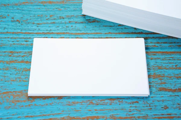 Business card on wood desk — Stock Photo, Image