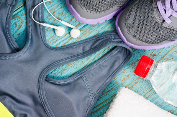 Workout set on wood background