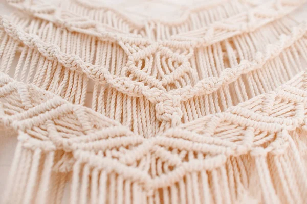 Handgemaakte Macrame Patroon Een Fragment Van Een Wandpaneel Boho Stijl — Stockfoto