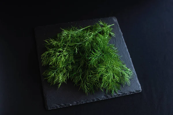 Fresh Dill Lies Black Board — Stockfoto