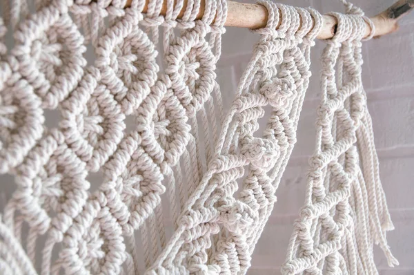 Close Van Hand Gemaakte Macrame Textuur Patroon Handgemaakte Macrame 100 — Stockfoto