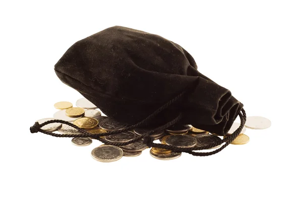 Vecchio nero borsa soldi — Foto Stock