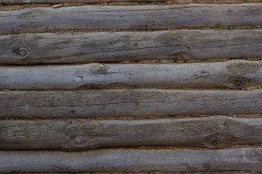 Eski ahşap bir evin duvarları. Eski ev ahşap ön cephe gri doku ya da kırsal ağaç yatay arka plan. Sunum için Grunge arkaplanı, fotoğraflar, planlar, yazıtlar, kurulumlar.