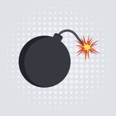 Beyaz arka planda yanan fitili olan bomba.