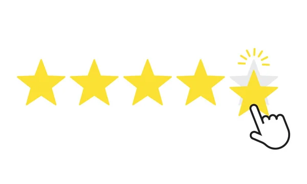 Valutazione cliente a mano e a cinque stelle. Business successo cinque stelle rating feedback opinione classifica. — Vettoriale Stock