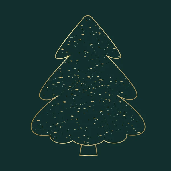 Christmas tree. Gold spruce isolated on green background. Merry Christmas and Happy New Year. Vector illustration of fir or pine. Snow like glitter. — Stock Vector