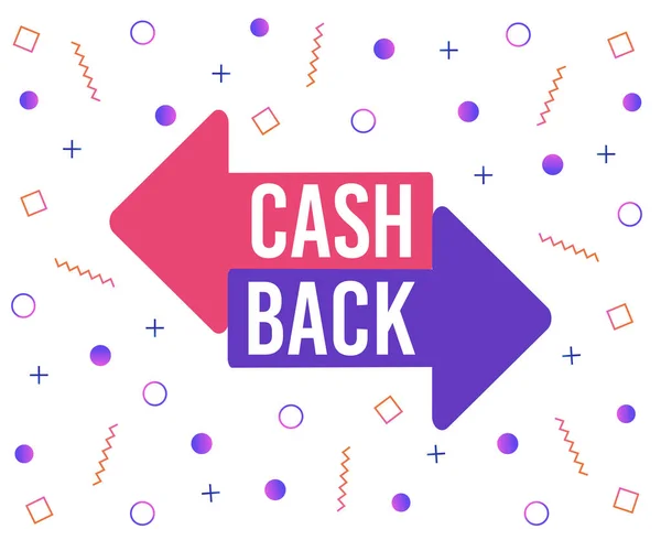 Baner Cash Back z abstrakcyjnymi kształtami i liniami. Oferta zwrotna Geometryczne kolorowe symbole i typografia, zwrot pieniędzy. — Wektor stockowy