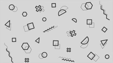 4K geometrik tek renkli siyah beyaz desenli retro, doodle memphis 80 'ler - 90' lar tarzı. En küçük video klip görüntüleri döngüye alınıyor.