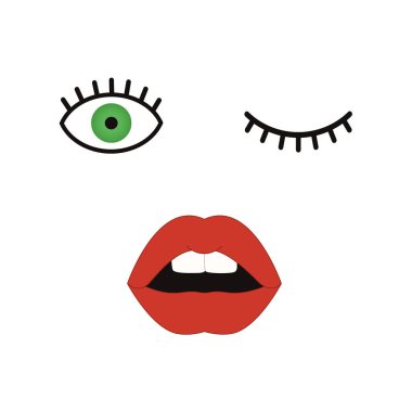  Kirpikler ve dudaklar. Kadın yüzü. Güzellik konsepti. Makyaj. Vektör illüstrasyonu