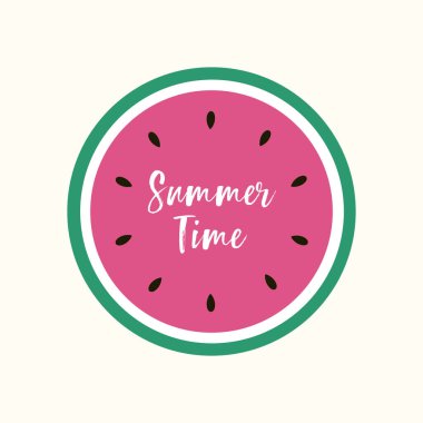 Yaz zamanı yazılı karpuz dilimi. Yaz konsepti. Vektör illüstrasyonu.