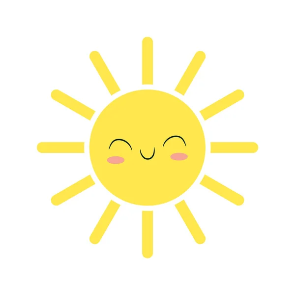 Flaches Design lächelnde Karikatur Sonne isoliert auf weißem Hintergrund. Vektorillustration. — Stockvektor