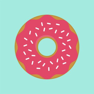 Donut Düz Tasarım Simgesi. Şirin, renkli ve parlak donutlar pembe jöleli ve beyaz pudralı.. 