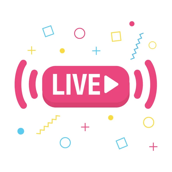 Live streaming icoon. Knop voor omroep, livestream of online stream. Template voor tv, online kanaal, nieuws, social media. — Stockvector