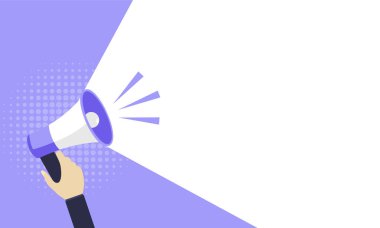 Sosyal medya pazarlama kavramı için megafon beyaz baloncuk. Pazarlama için vektör duyurusu.