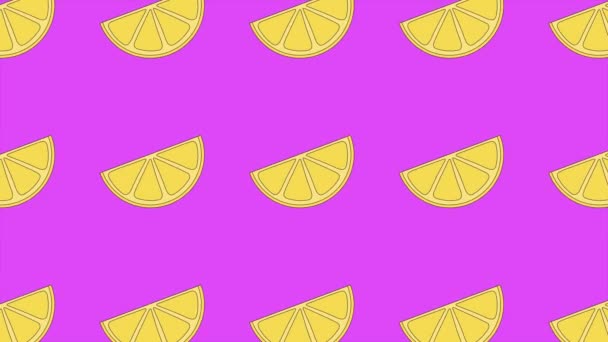 Abstract color animation of sliced lemon on violet pastel background. 4K seamless loop clip art fruit footage. — Stock Video