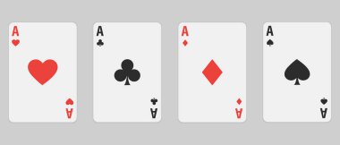 Kağıt oynayan dört as seti. Poker eli kazanmak. Kupa, maça, sinek ve elmas as takımı.