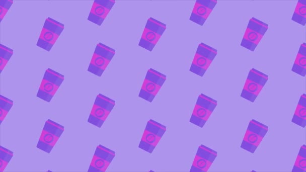 Koffie teken animatie op paarse achtergrond. Kopje koffie teken naadloos lussen. 4k — Stockvideo