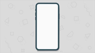 80 'lerin soyut tasarım geçmişi olan yeşil akıllı telefon. Farklı renklerde geometrik şekillere sahip Memphis biçimi.