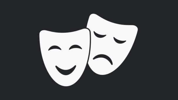 Komediální a tragické divadelní masky ikona izolované na černém pozadí. Grafická animace pohybu videa 4K. 4k — Stock video