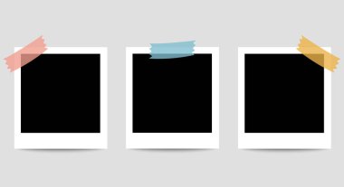 Yapışkan bantlı klasik fotoğraf çerçevesi. Eski tarz. Yapışkan bantlı vektör çizimi. Fotoğraflarınız için Retro Fotoğraf Çerçeve Şablonu.