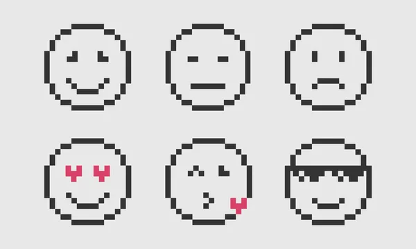 Emocje uśmiechu pikseli twarzy ikona. Uśmiech Pixel Emotion. Uśmiech na twarzy Emoji, w pikselowym stylu. Ilustracja wektora. — Wektor stockowy