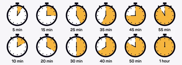 Χρονοδιακόπτης, ρολόι, χρονόμετρο μεμονωμένα εικονίδια σετ. Ώρα για μαγείρεμα ετικετών. Εικονογράφηση διανύσματος. — Διανυσματικό Αρχείο