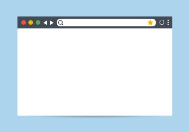 Modern tarayıcı pencere tasarımı mavi arkaplanda izole edildi. Web ekran modeli. Gölgeli internet boş sayfa konsepti. Vektör illüstrasyonu.