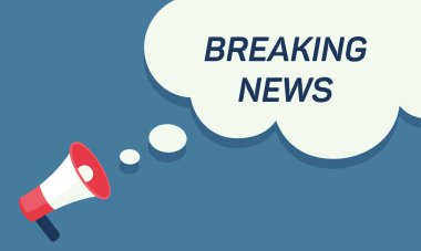 Flaş Haber konuşma baloncuklu megafon. Hoparlör. Vektör illüstrasyonu.