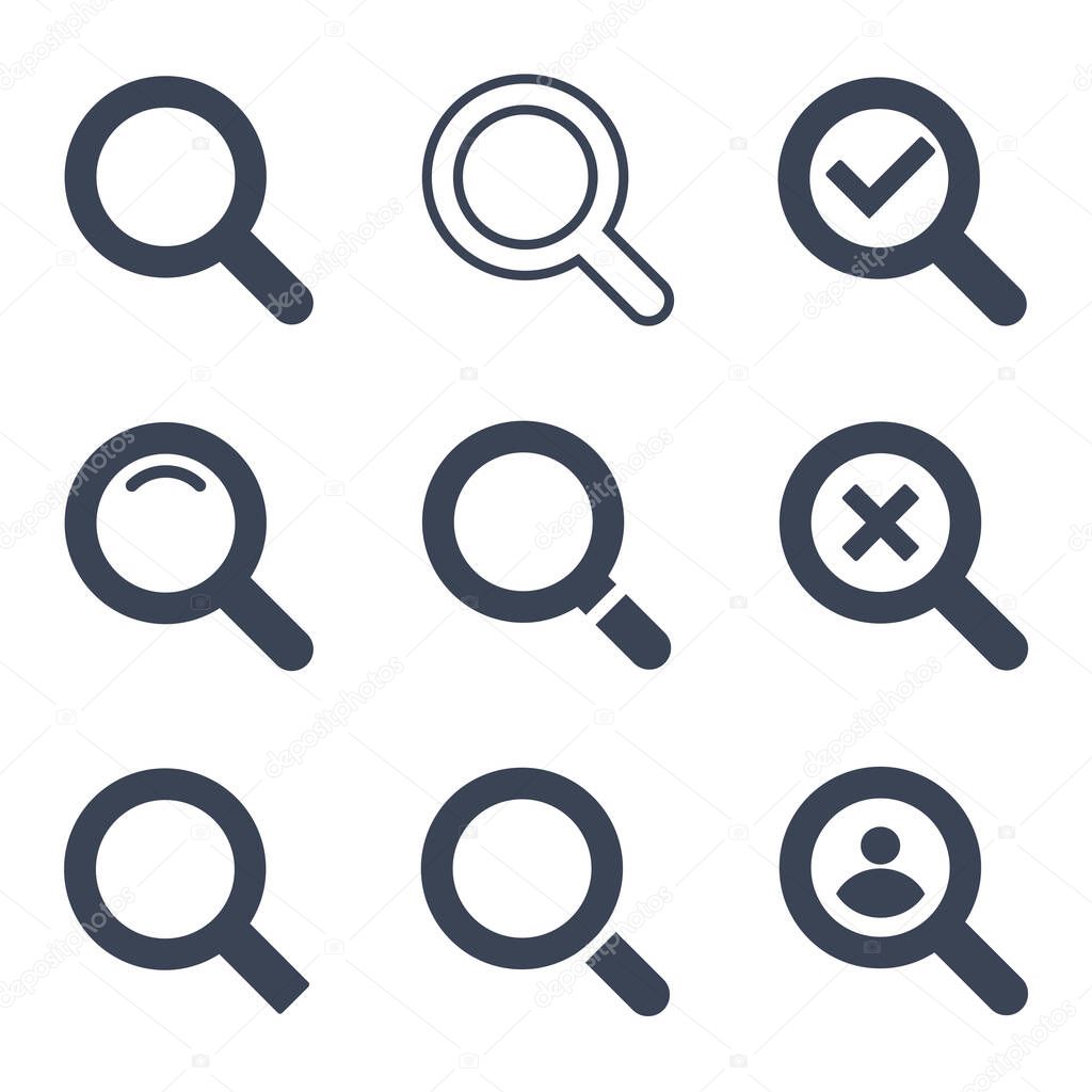 Set magnifier search. Collection of high quality magnifier search, magnifier search icons. Set icon magnifier search. Vector illustration.