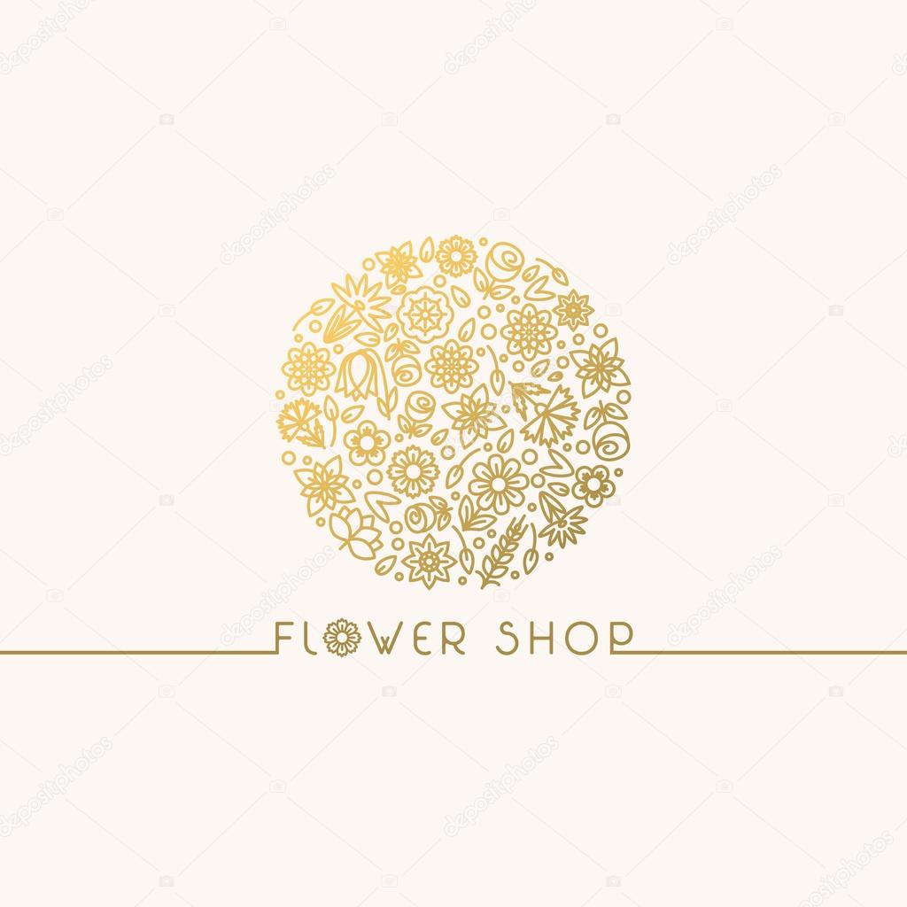 Flower shop logo and signs in trendy linear style