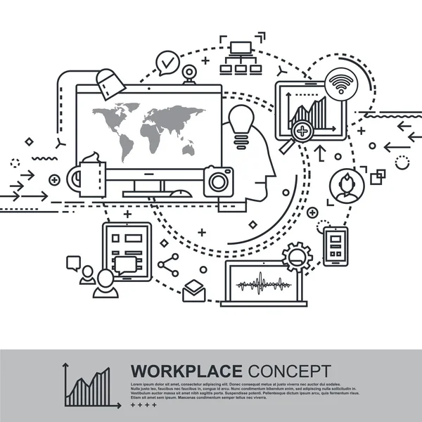 Estilo plano Concepto de lugar de trabajo . — Vector de stock