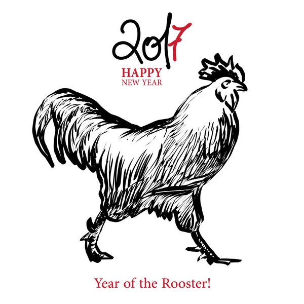 Felice anno nuovo cartello con il gallo . — Vettoriale Stock
