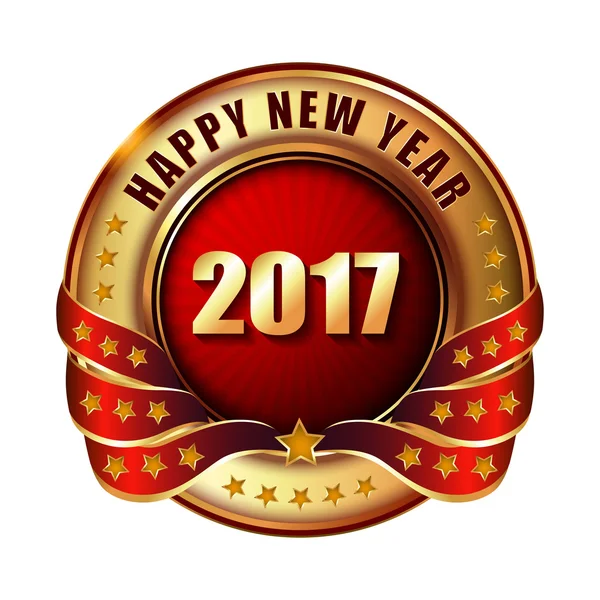 Feliz Año Nuevo 2017 etiqueta de oro — Vector de stock