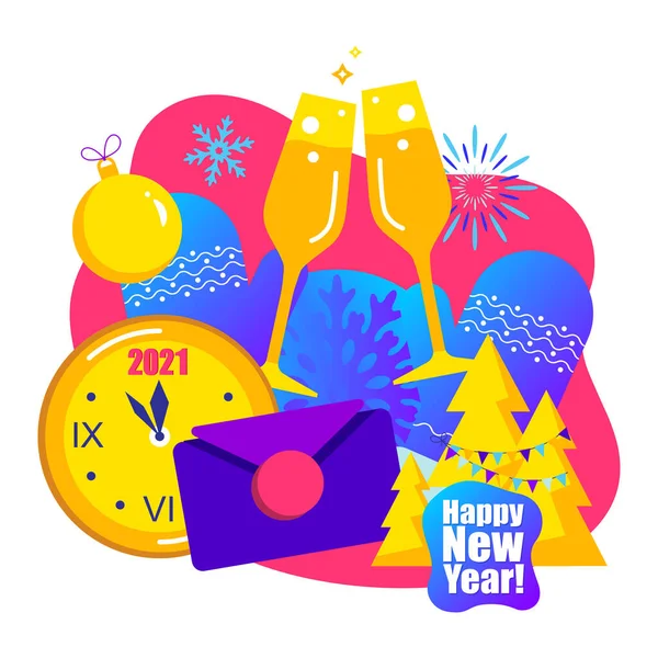 2021 Happy New Year Trendy Minimalistic Card Background — Stock Vector