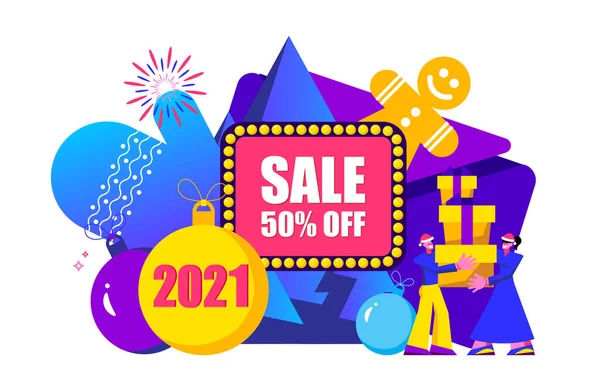 2021 Feliz Año Nuevo Venta Feliz Tarjeta Navidad — Vector de stock