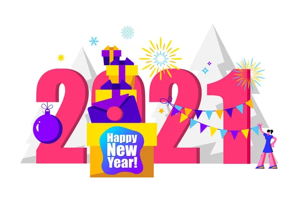 2021 Happy New Year Trendy Minimalistic Card Background — Stock Vector