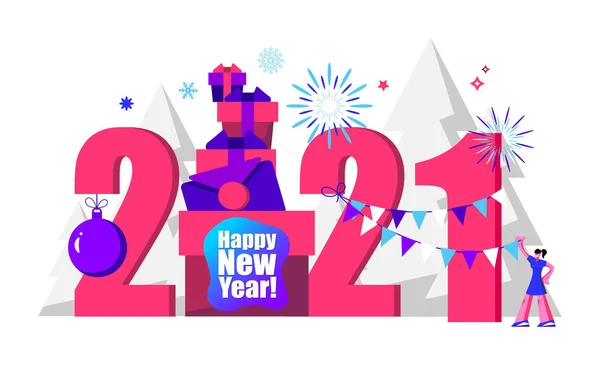 2021 Happy New Year Trendy Minimalistic Card Background — Stockový vektor