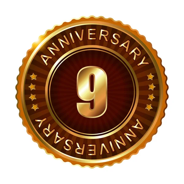 9 years anniversary golden label. — Stock Vector