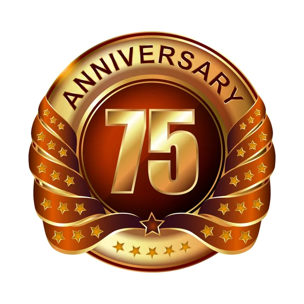 75 years anniversary golden label. — Stock Vector