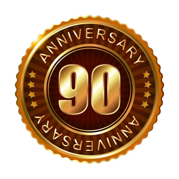 90 years anniversary golden label. — Stock Vector