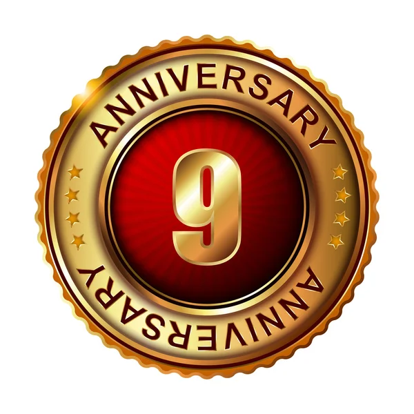 9 years anniversary golden label. — Stock Vector