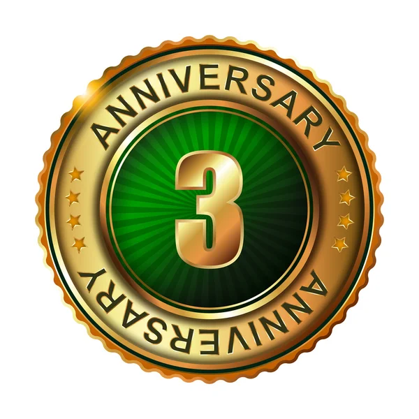 3 years anniversary golden label. — Stock Vector