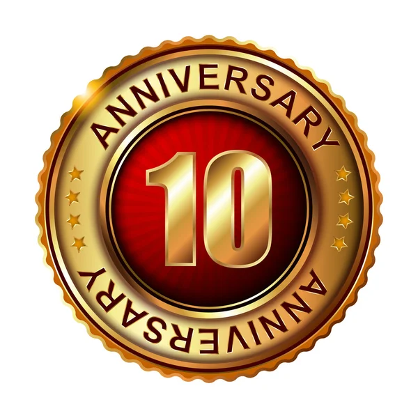 10 years anniversary golden label. — Stock Vector