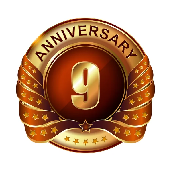 9 years anniversary golden label. — Stock Vector