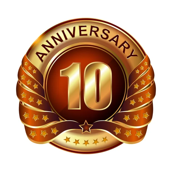 10 years anniversary golden label. — Stock Vector