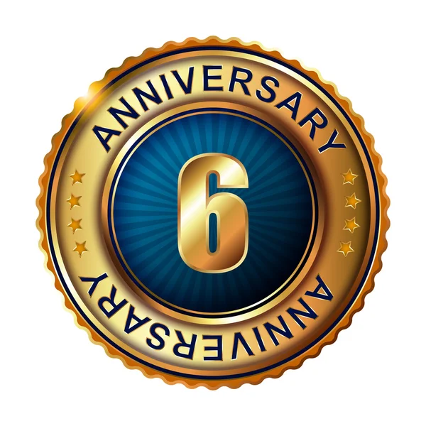 6 years anniversary golden label. — Stock Vector